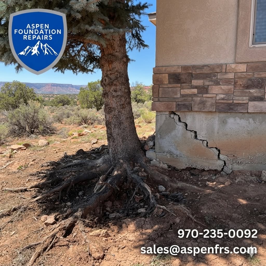 Mature tree roots drying the soil beside a foundation wall