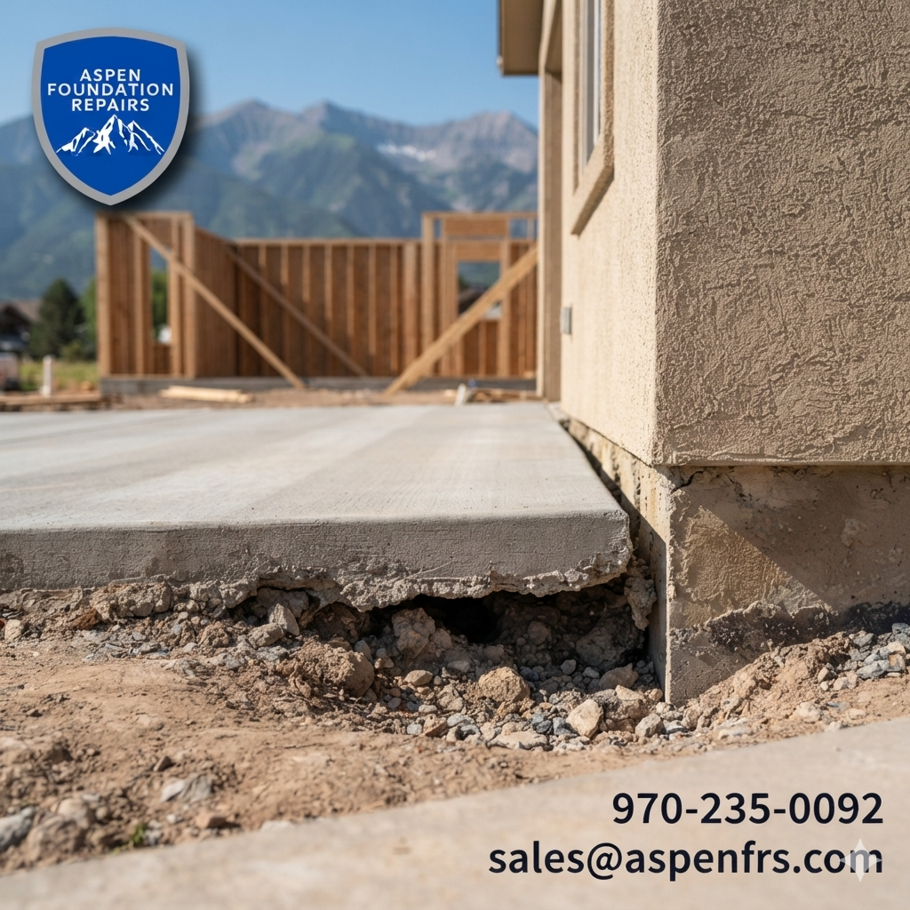 A noticeable gap where a settled concrete garage slab has pulled away from the home's foundation